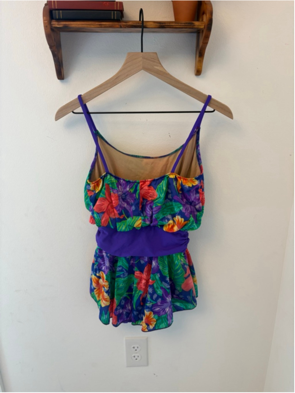 Vintage Sun Streak Tropical Swimsuit Size 8 Floral One Piece Skirted - Picture 8 of 11